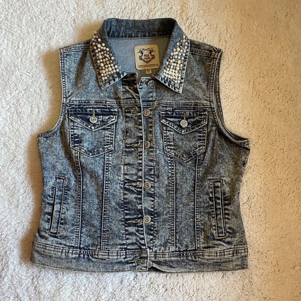 Denim vest with pearl details